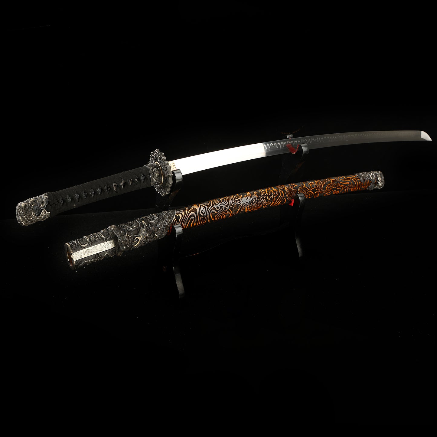 T10 steel fittings made entirely of copper Solid wood scabbard hand carved dragon sword Tan Japanese style--S2086