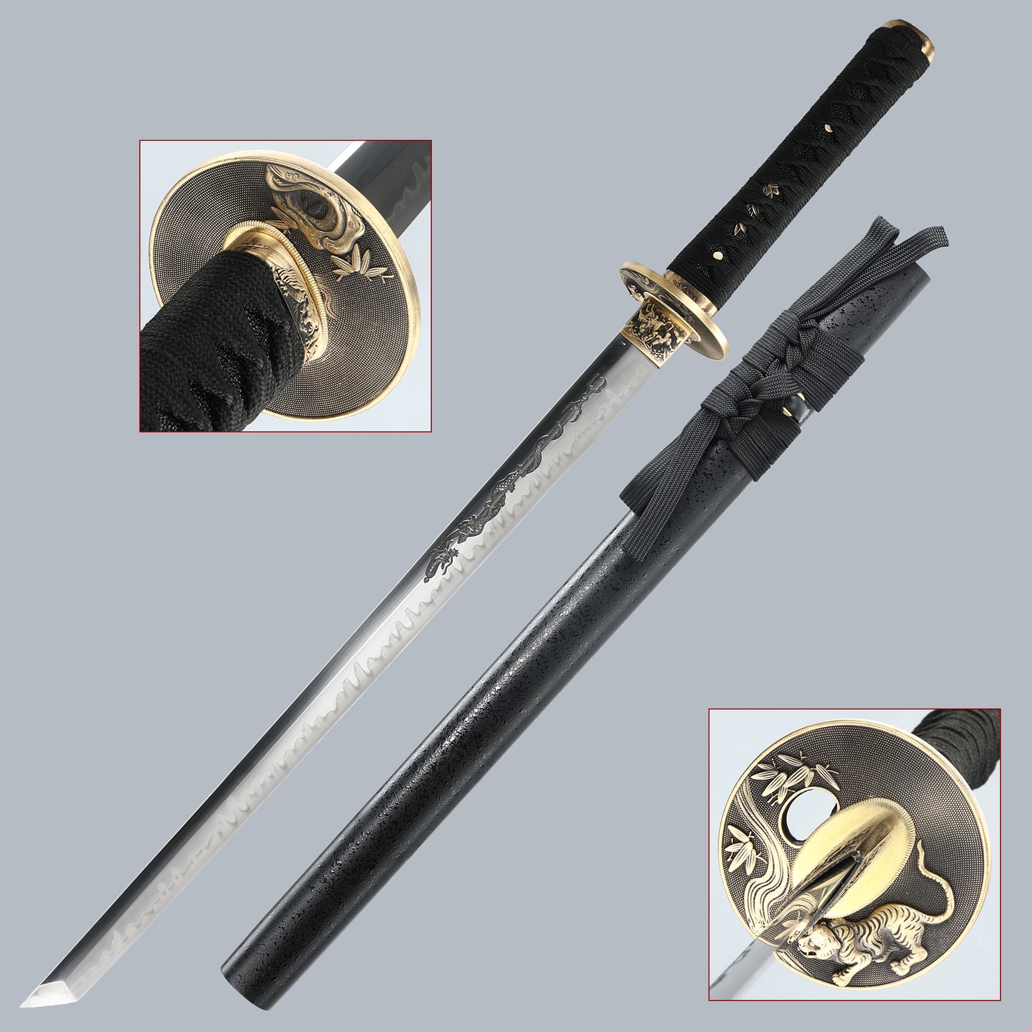 Japanese Samurai Short Sword Hand Forged Katana Black T10 Steel Strip Blade True Full Tang