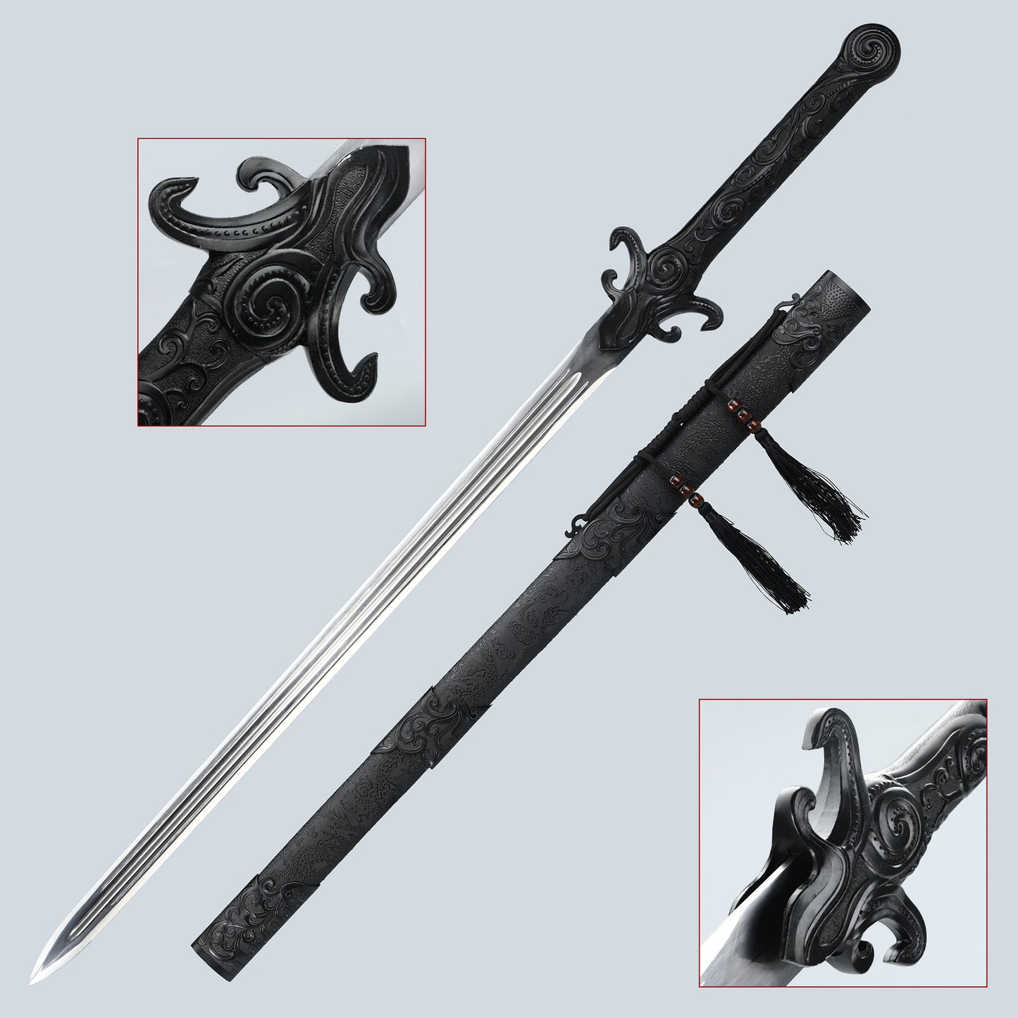 Black Sword, a handmade Han Dynasty sword made of 1095 steel in China, used for collection and gift giving