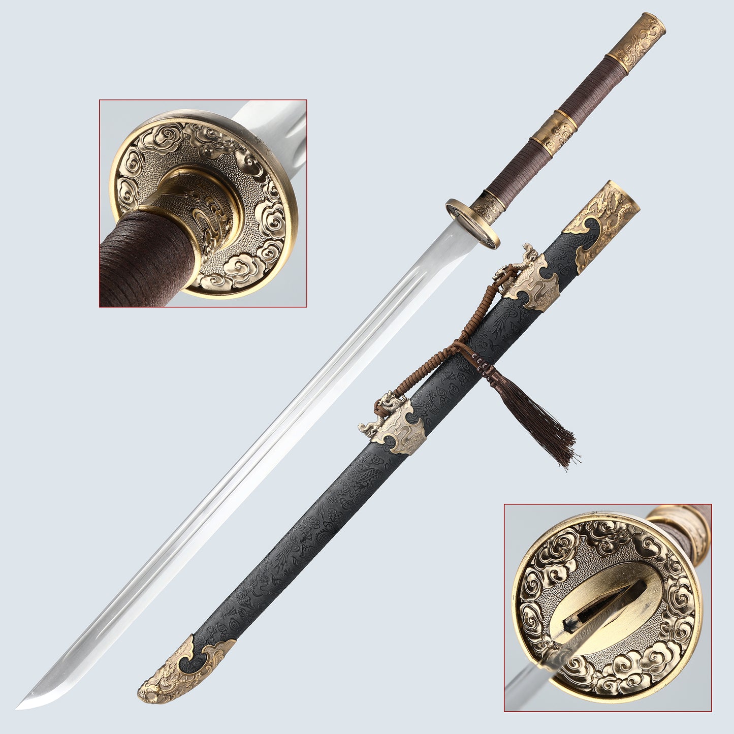 High Carbon Steel Chinese Sword Tang Dynasty Dao Straight Blade Dragon Pattern Sheath(TD001)