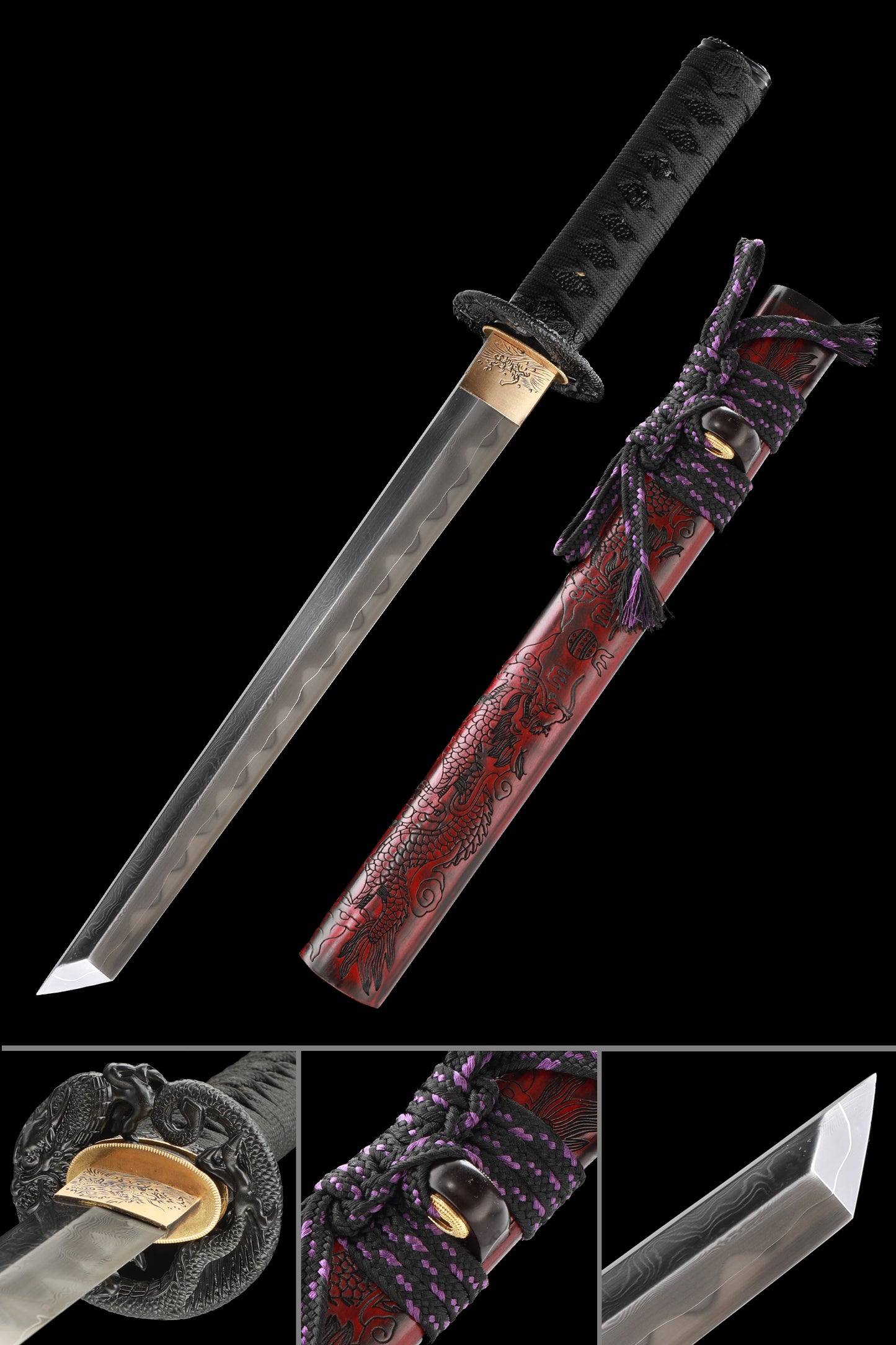 T10 Clamp Steel Tanto Sword Handmade Short Katana Clay Tempered True Hamon All Tang Samurai Blade Sharp