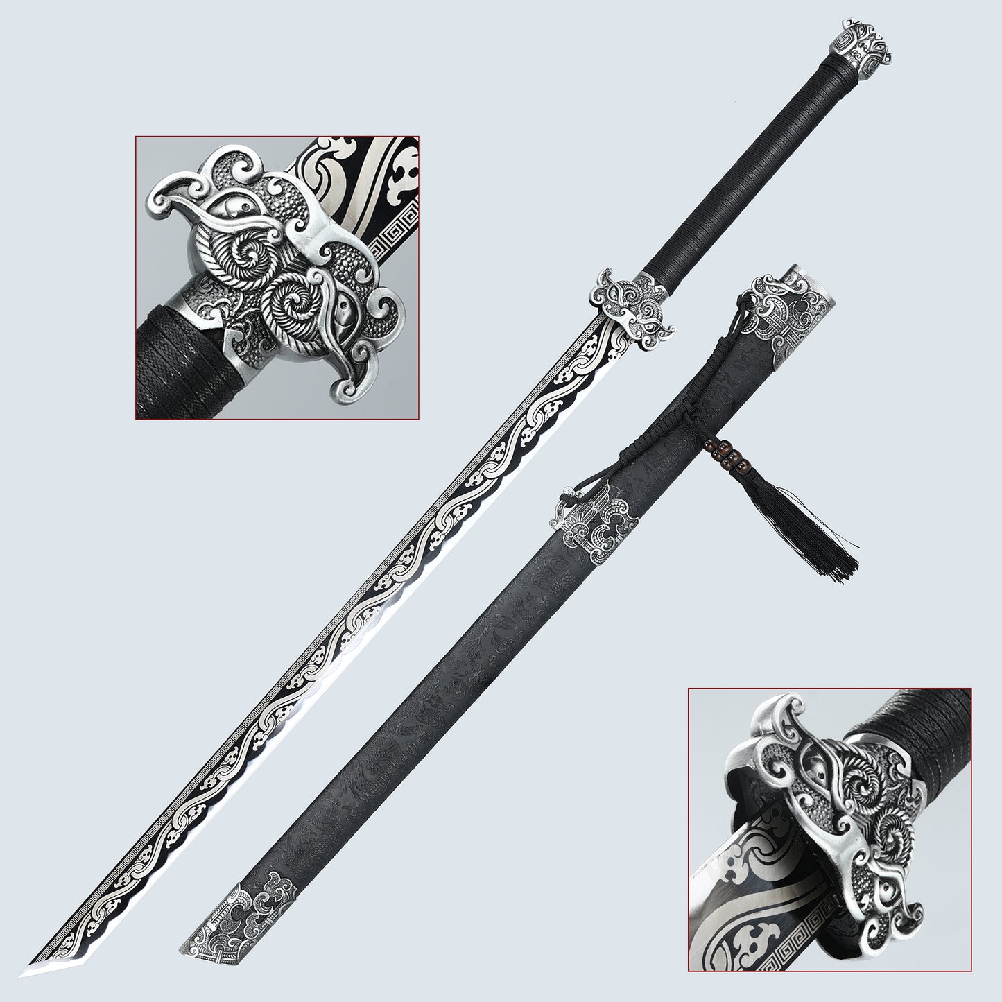 Tang Dao Chinese Film and Television Knife Decorative Knife 1095 Steel Manufacturing Dragon Pattern Sheath