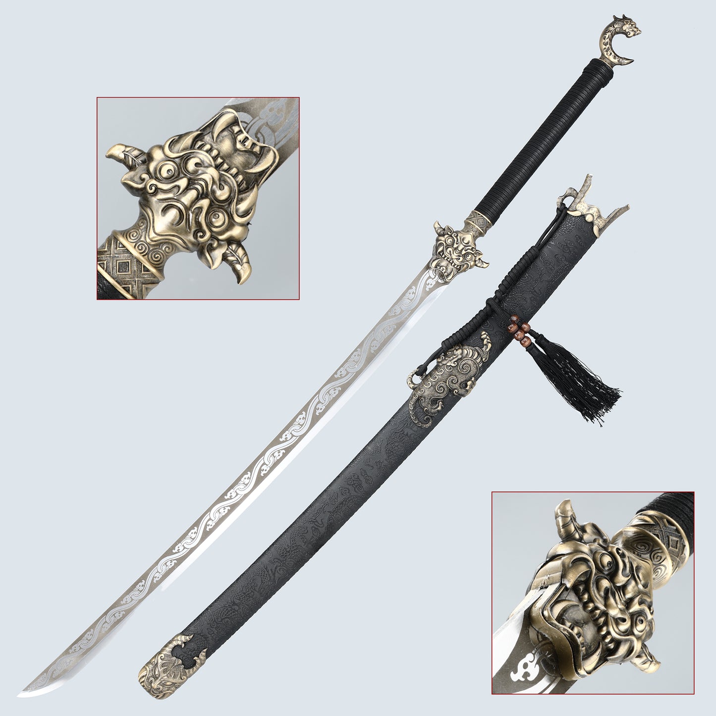 Chinese Sword Tang Dynasty Dao Carbon Steel Straight Blade Sharp Katana Dragon Pattern Sheath(TD002)