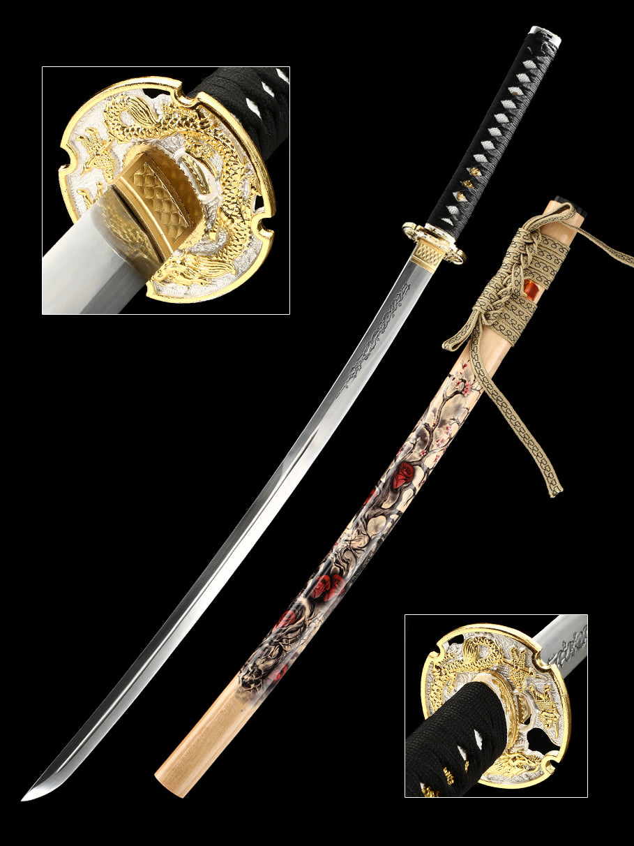 Japanese samurai sword hand forged 1095 steel made yellow scabbard decoration collection