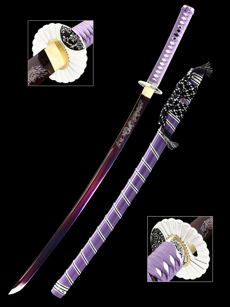 (84)Manganese steel 1095 steel roasted blue hand carved dragon hand forged authentic, 1060 steel baked black Japanese samurai sword