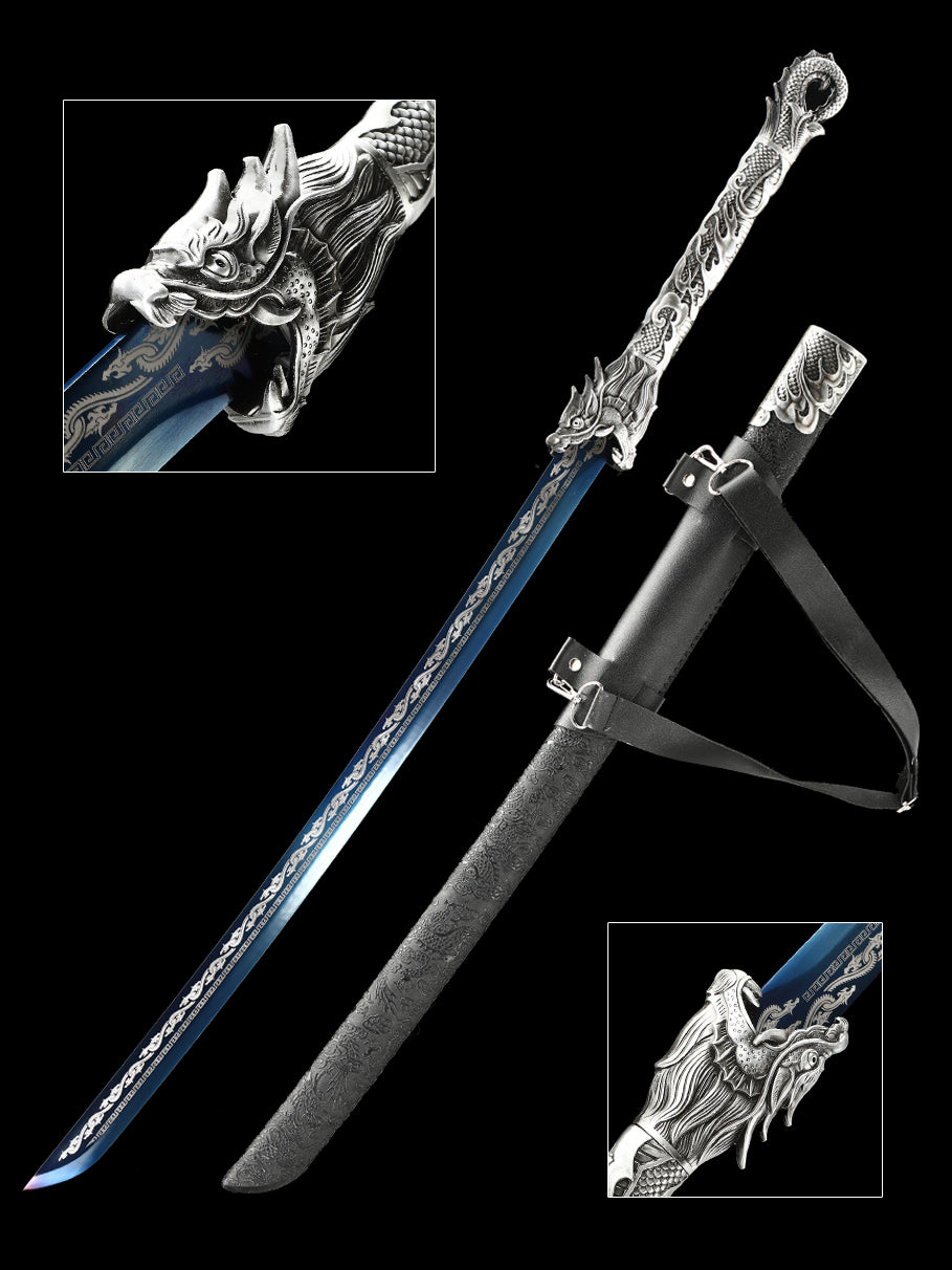 Dragon alloy handle, long knife, machete, 1095 steel, handmade, collectible, decorative knife