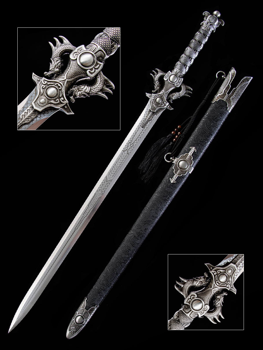 Made in China, Double Dragon Sword - Scale Feather Wusha 1060 Steel Forged Exquisite Sheath