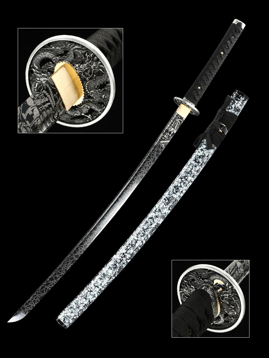 (36)Handmade authentic Japanese Samurai sword 1060 steel baked black