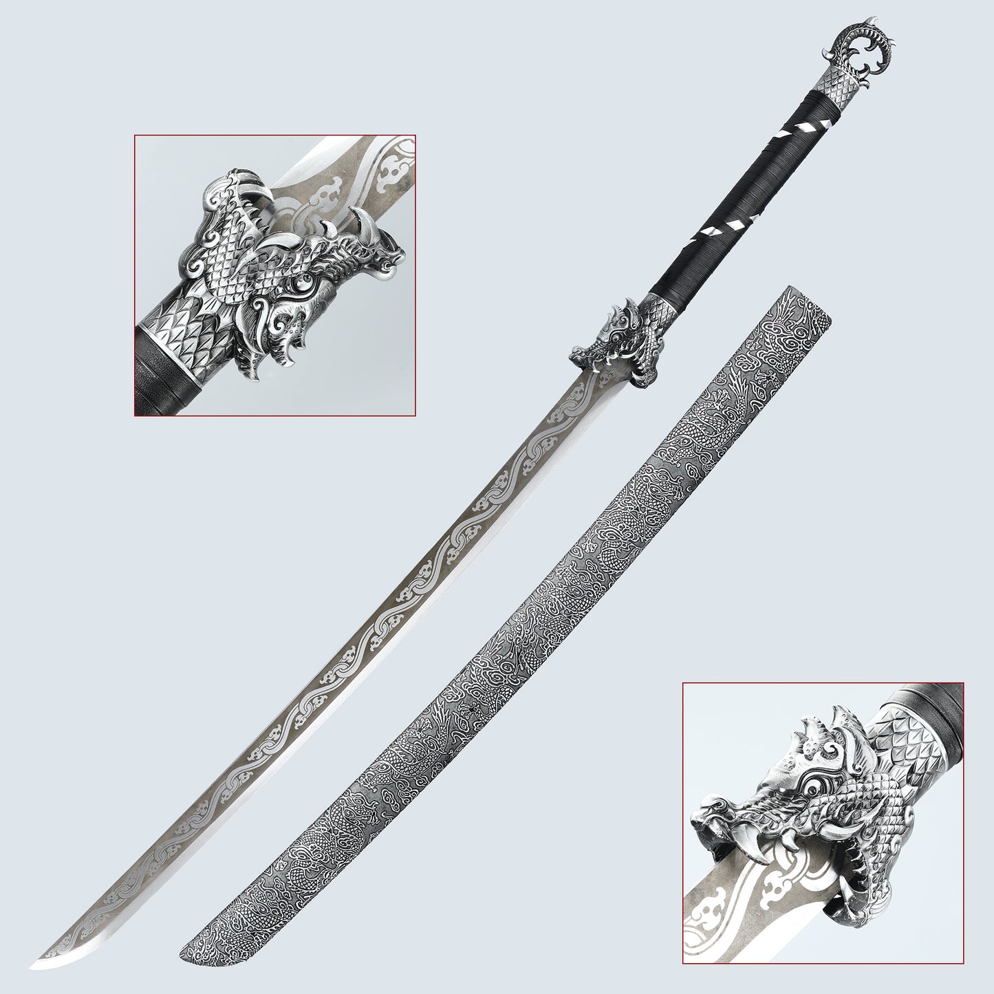 Chinese Sword Tang Dynasty Blade Carbon Steel Edge Lika Dragon Pattern Sheath(TD004)
