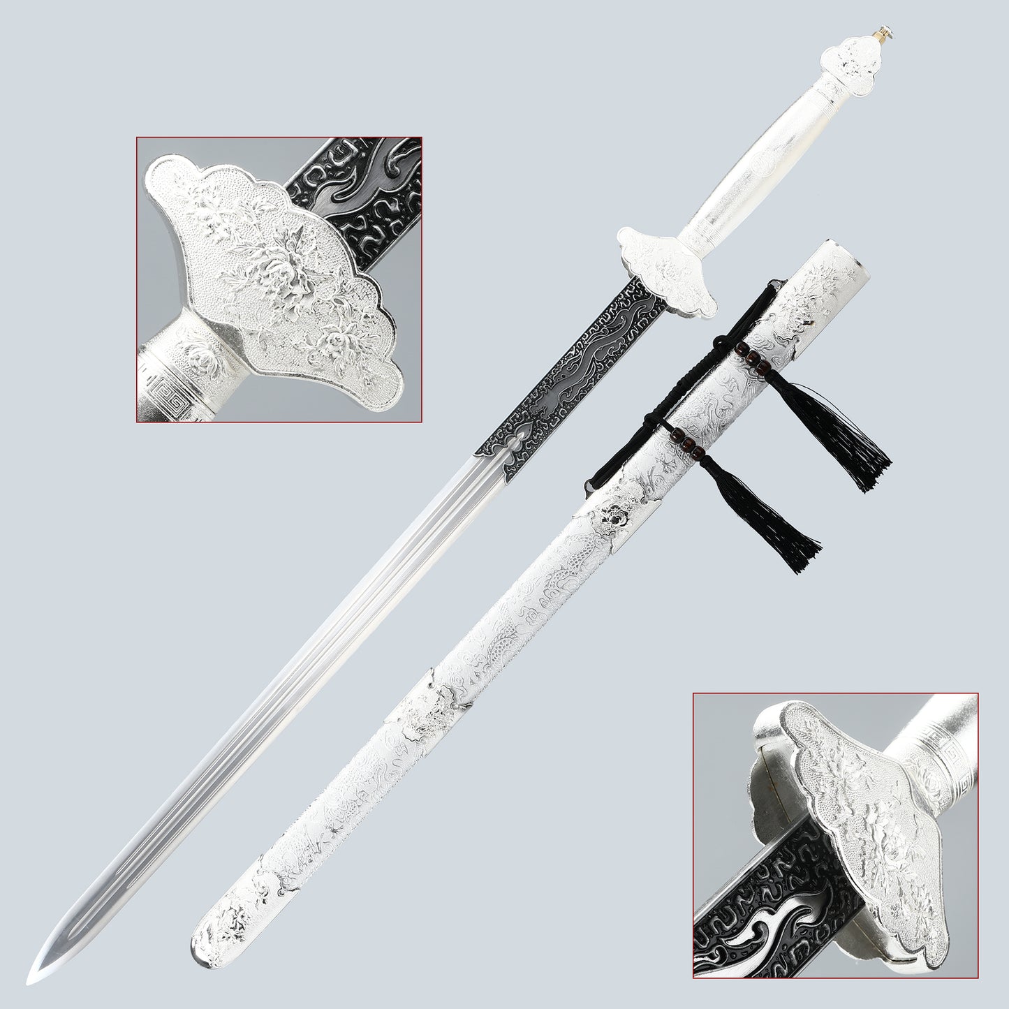 Handcrafted Han Dynasty sword made of 1095 steel with a white sheath for collection and gift giving