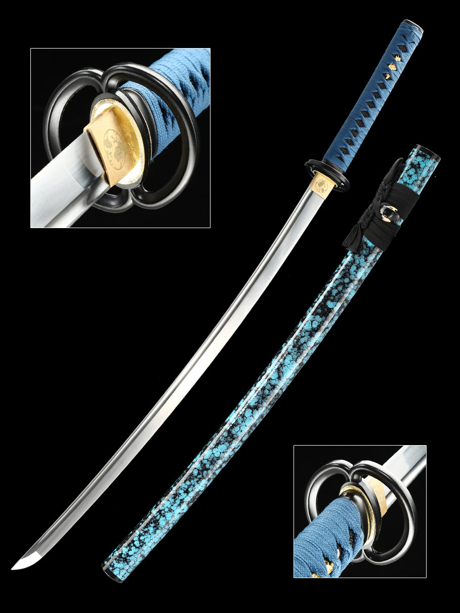 Handmade Japanese Katana Sword Musashi Blue scabbard