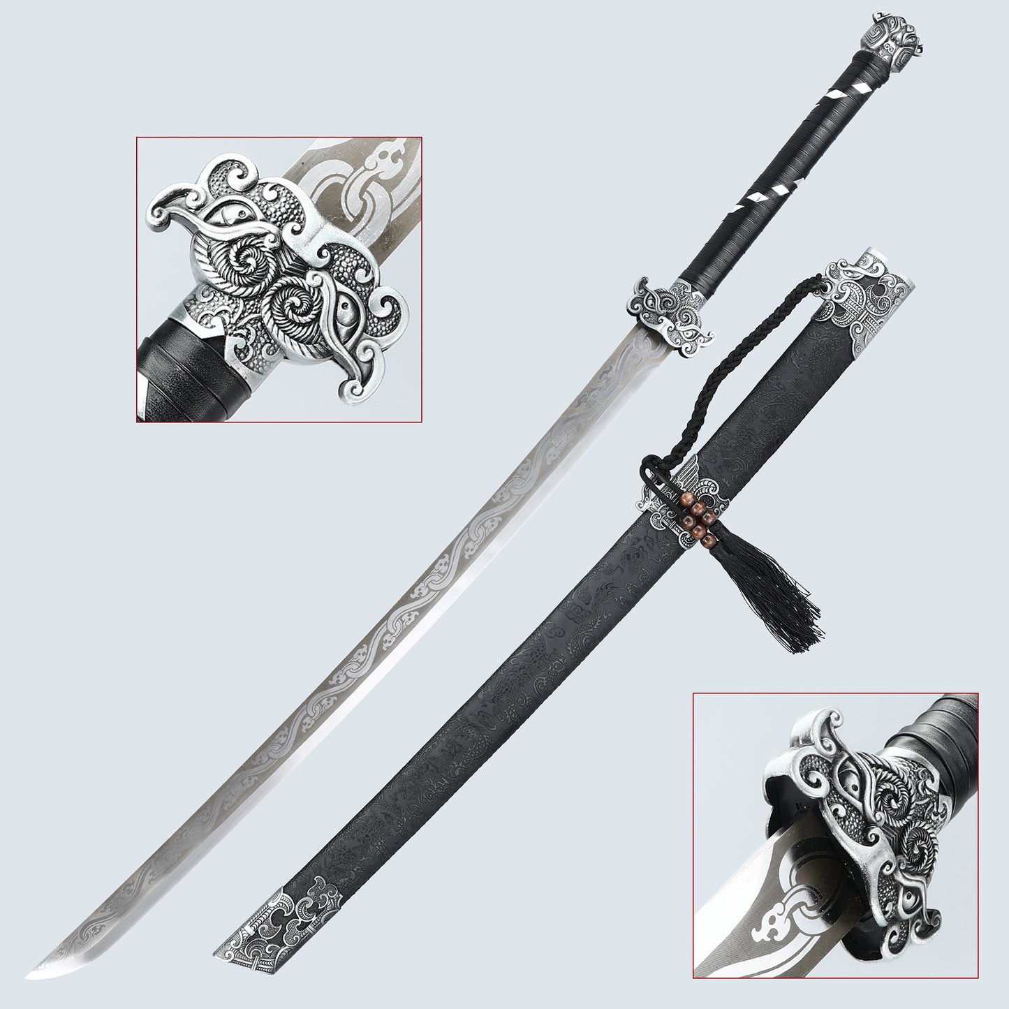 Tang Dynasty Sword Chinese Blade High Carbon Steel Black Dragon Pattern Sheath