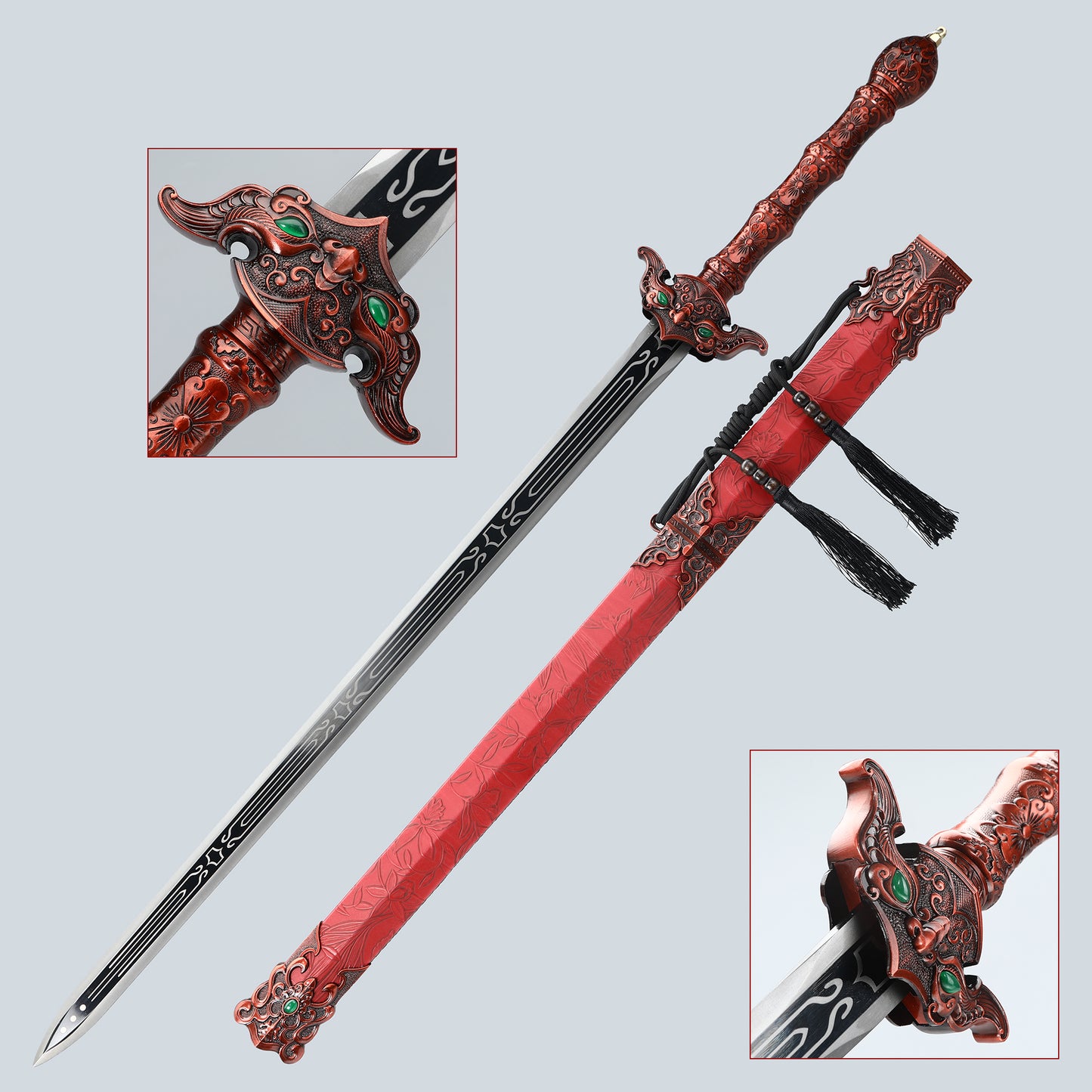 Handmade Chinese Double edged Sword 1095 Steel Red Sheath in Han Dynasty