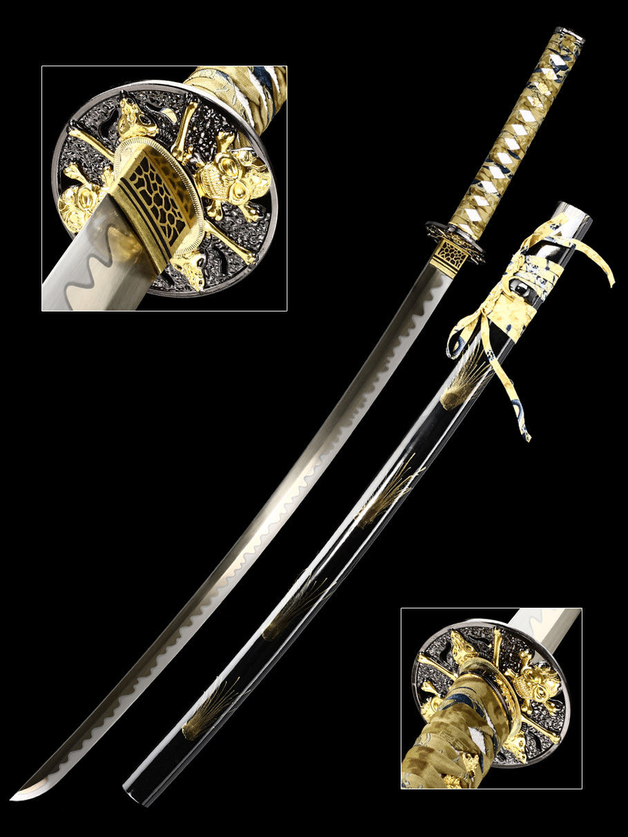 (65)Handmade authentic Japanese samurai sword, all Tang 1095 steel blade, roasted gold, men's exquisite gift series