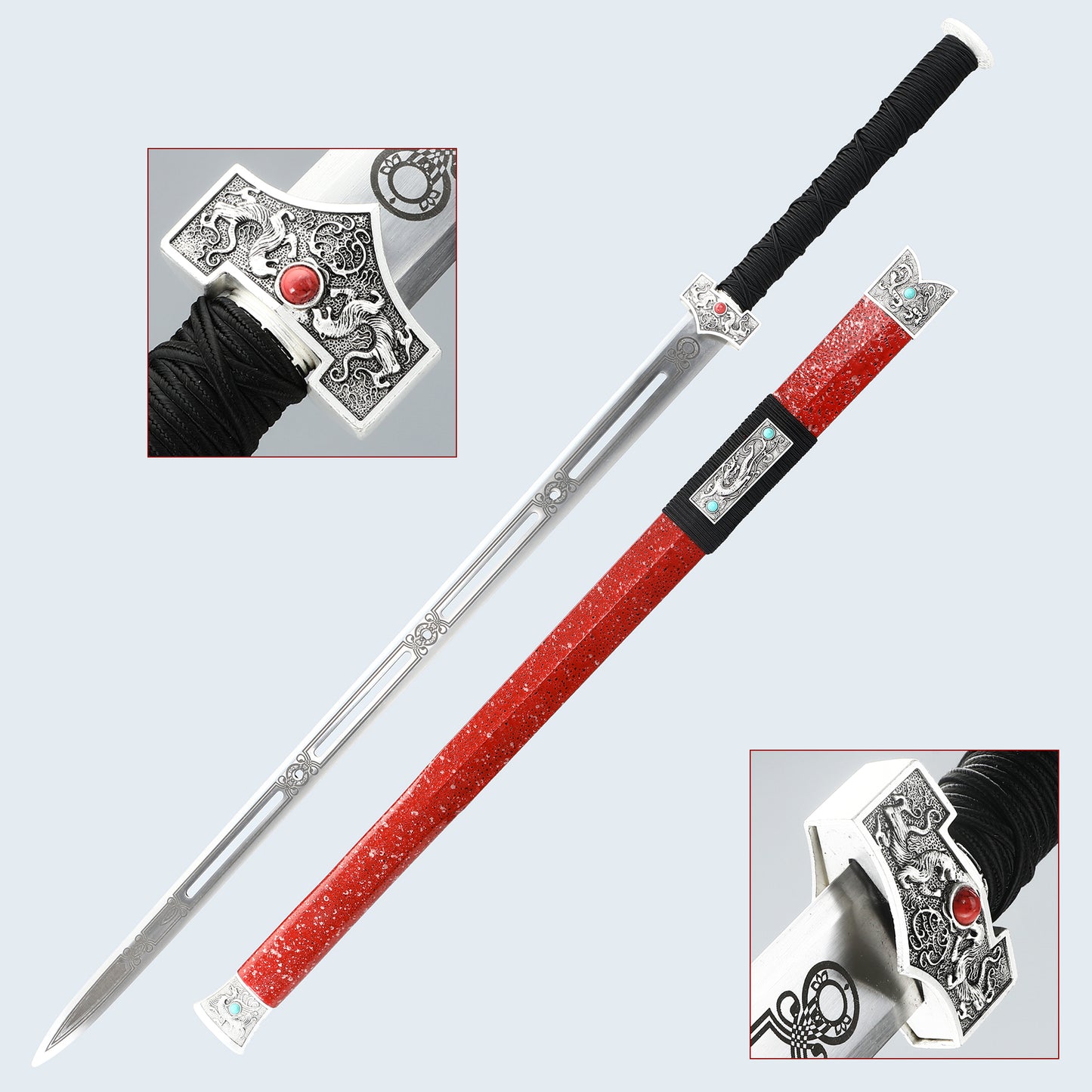 Hand crafted Han Dynasty collection gift sword made of 1095 steel with a red sheath