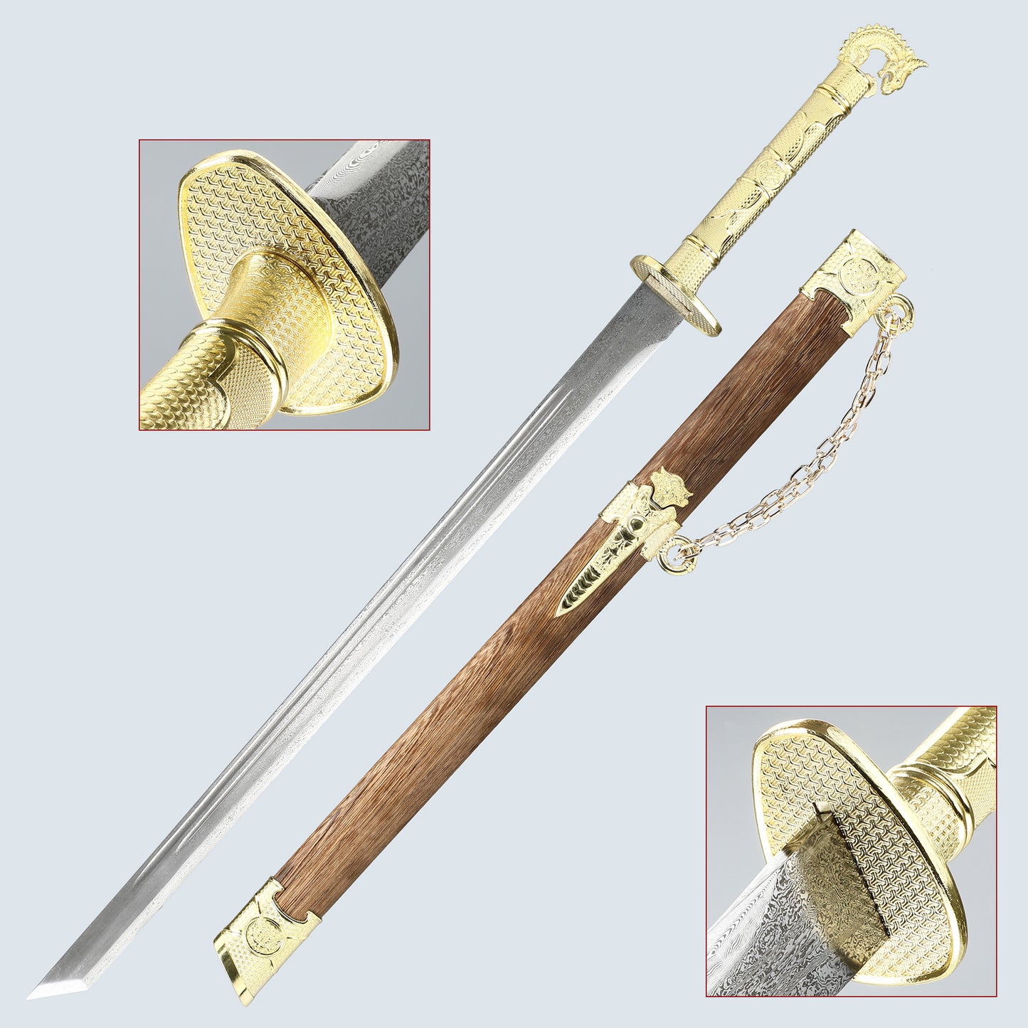 Chinese Tangdao 1095 steel made pear wood sheath dragon patterned sheath