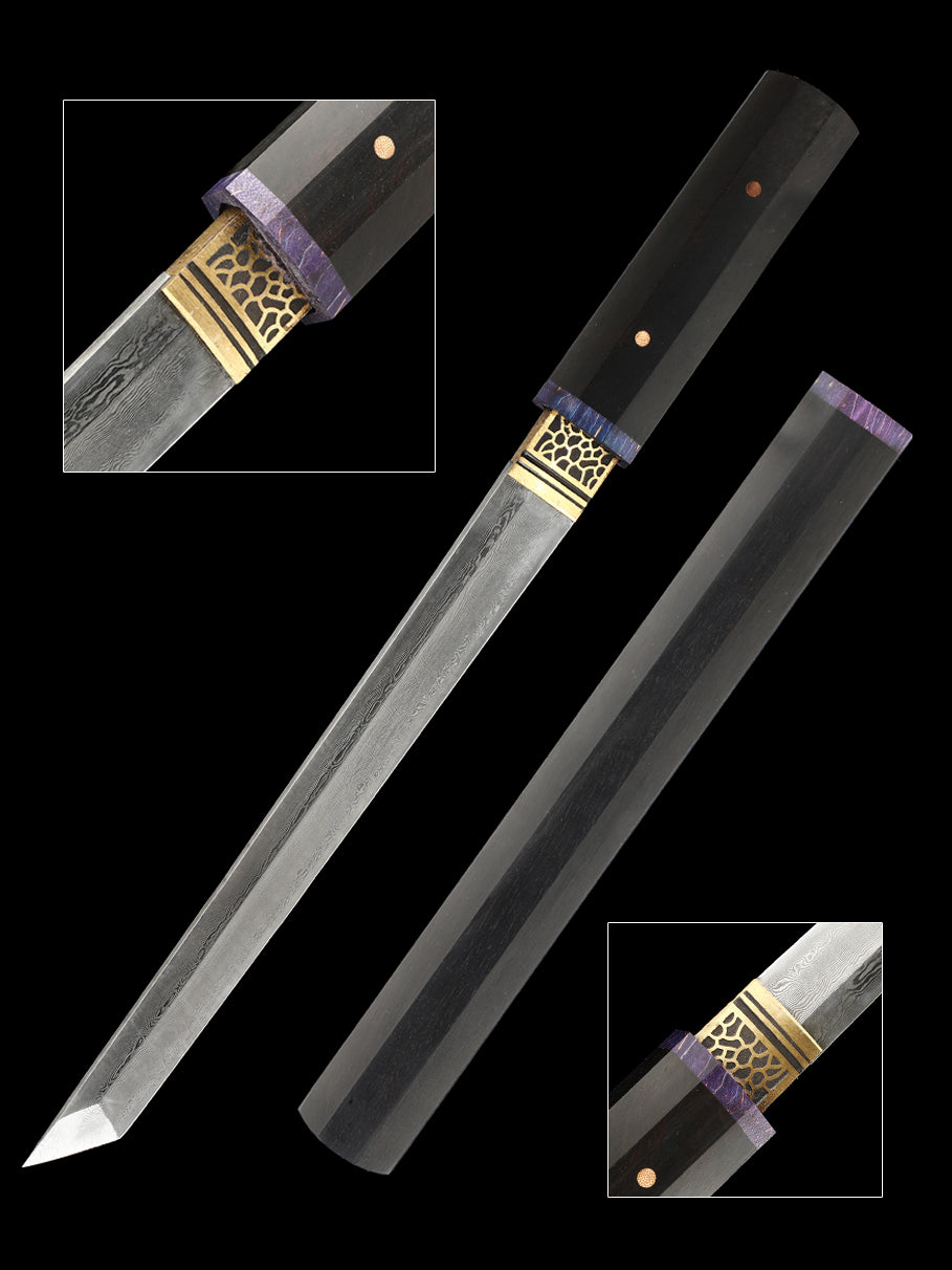 20Inch Real Japanese Sword Damascus Steel Katana Samurai Sharp Full Tang Ebony scabbard