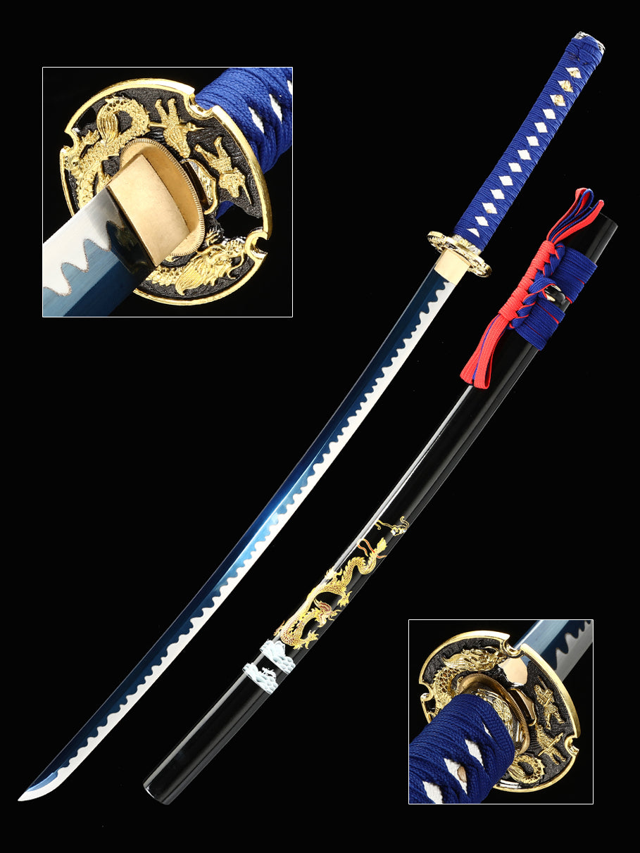 Handmade Japanese Katana Sword High Manganese Steel With Blue Blade And Scabbard