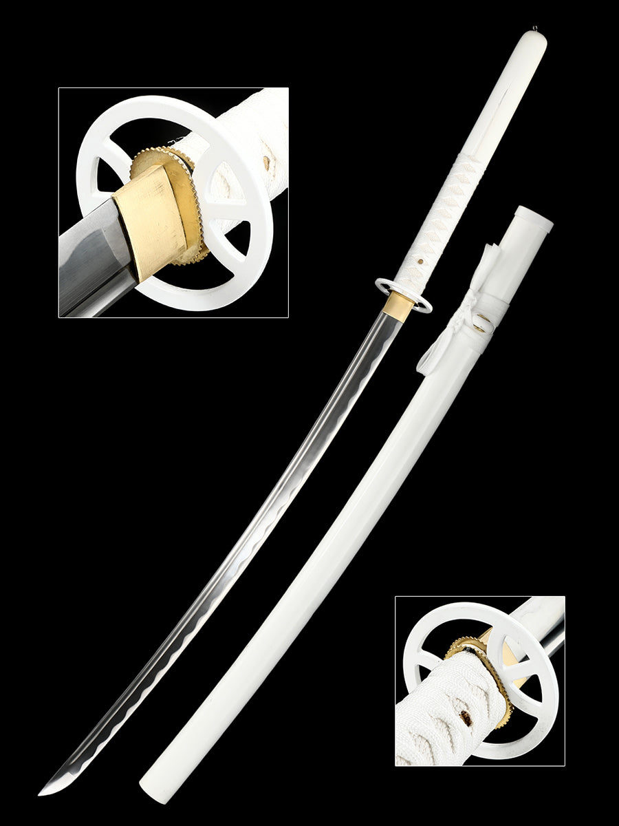 (6)Sleeve white Tang katana 1060T10 High Carbon Steel Sharp Practical authentic Japanese katana cosplay