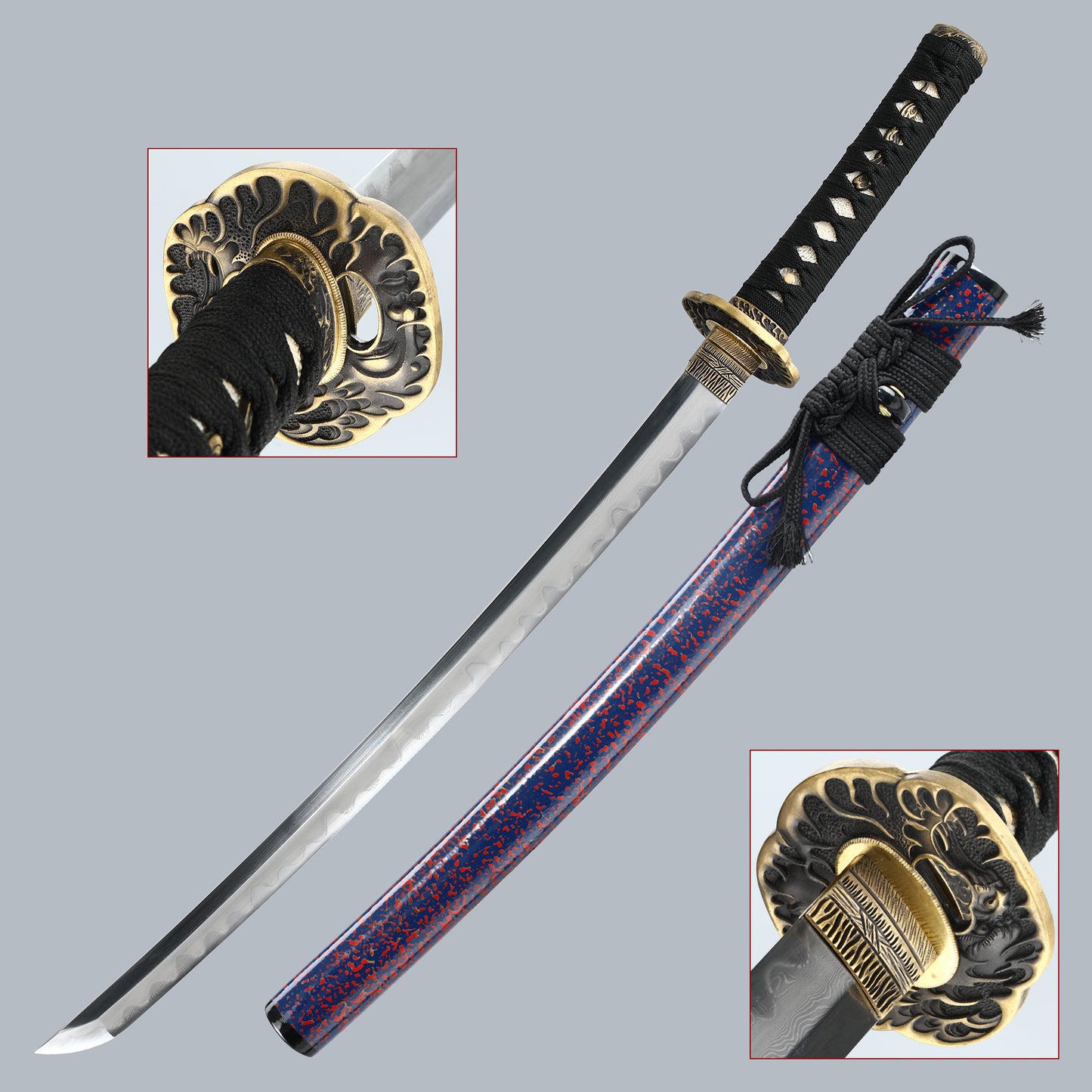 Advanced Samurai Handmade Katana Black T10 Steel Three Handcrafted Purple Sheath Full Tang