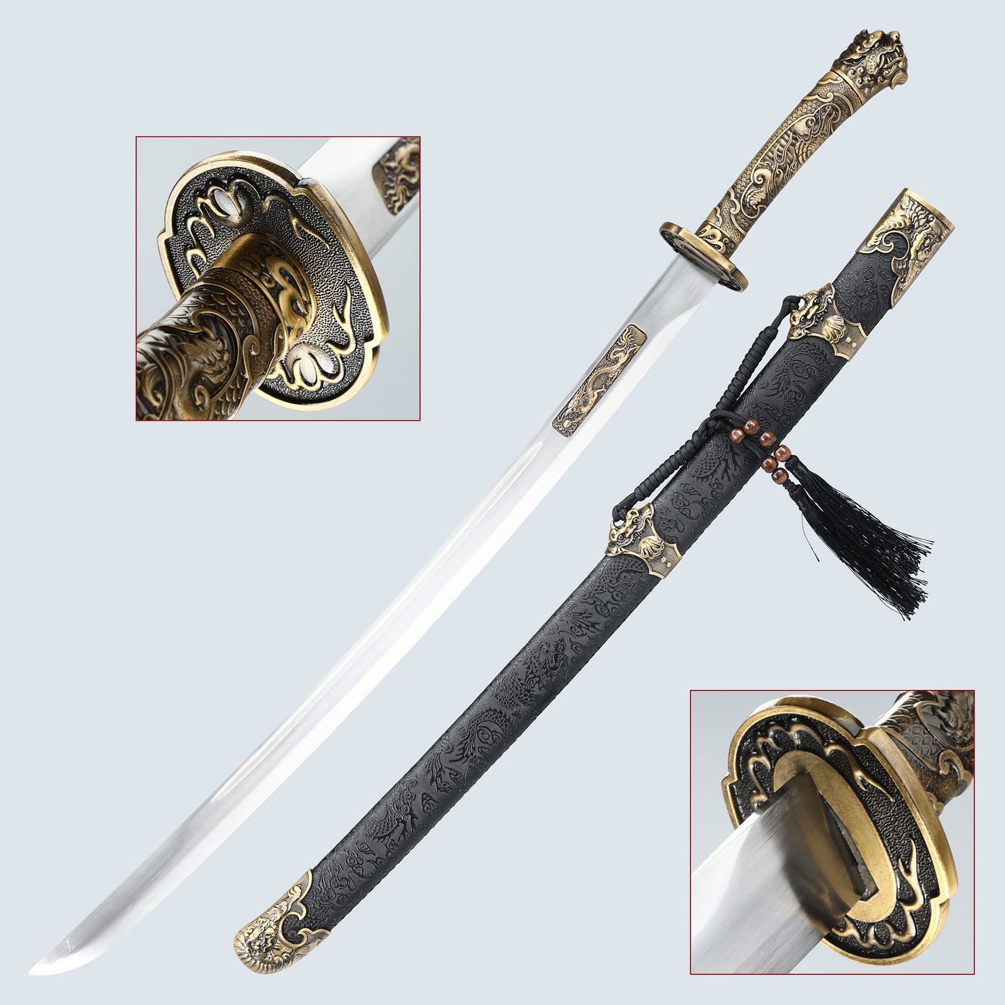 Chinese straight knife Tang knife film and television knife decoration knife 1095 steel manufacturing dragon pattern scabbard