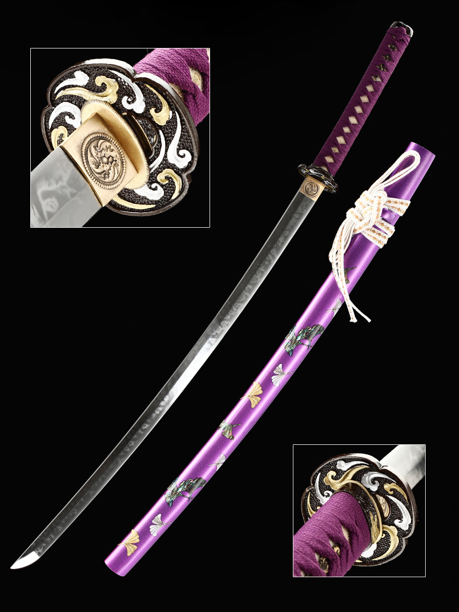 Japanese samurai sword hand forged T10 steel made purple scabbard decoration collection