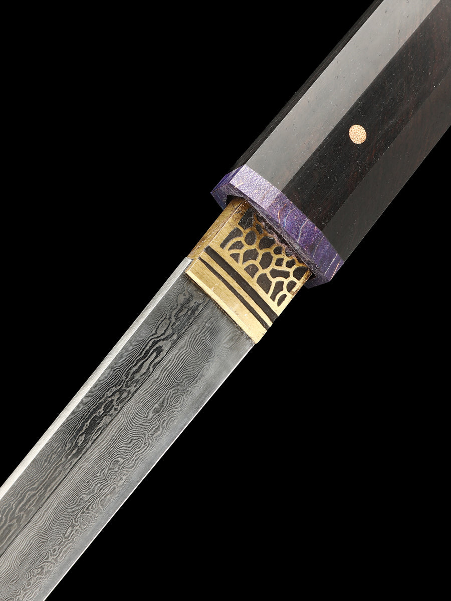 20Inch Real Japanese Sword Damascus Steel Katana Samurai Sharp Full Tang Ebony scabbard