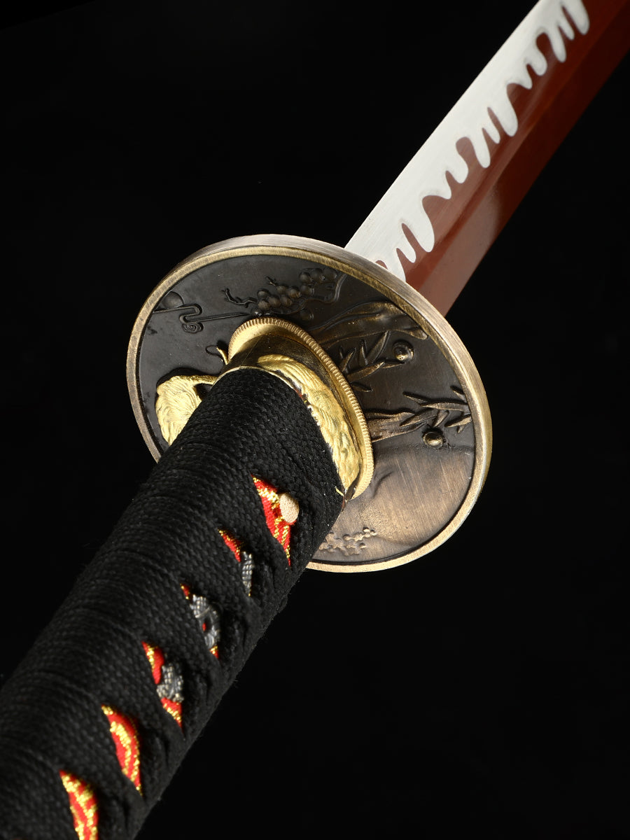 Home Decoration Samurai Sword Dark Red Sheath T10 Blade Handmade