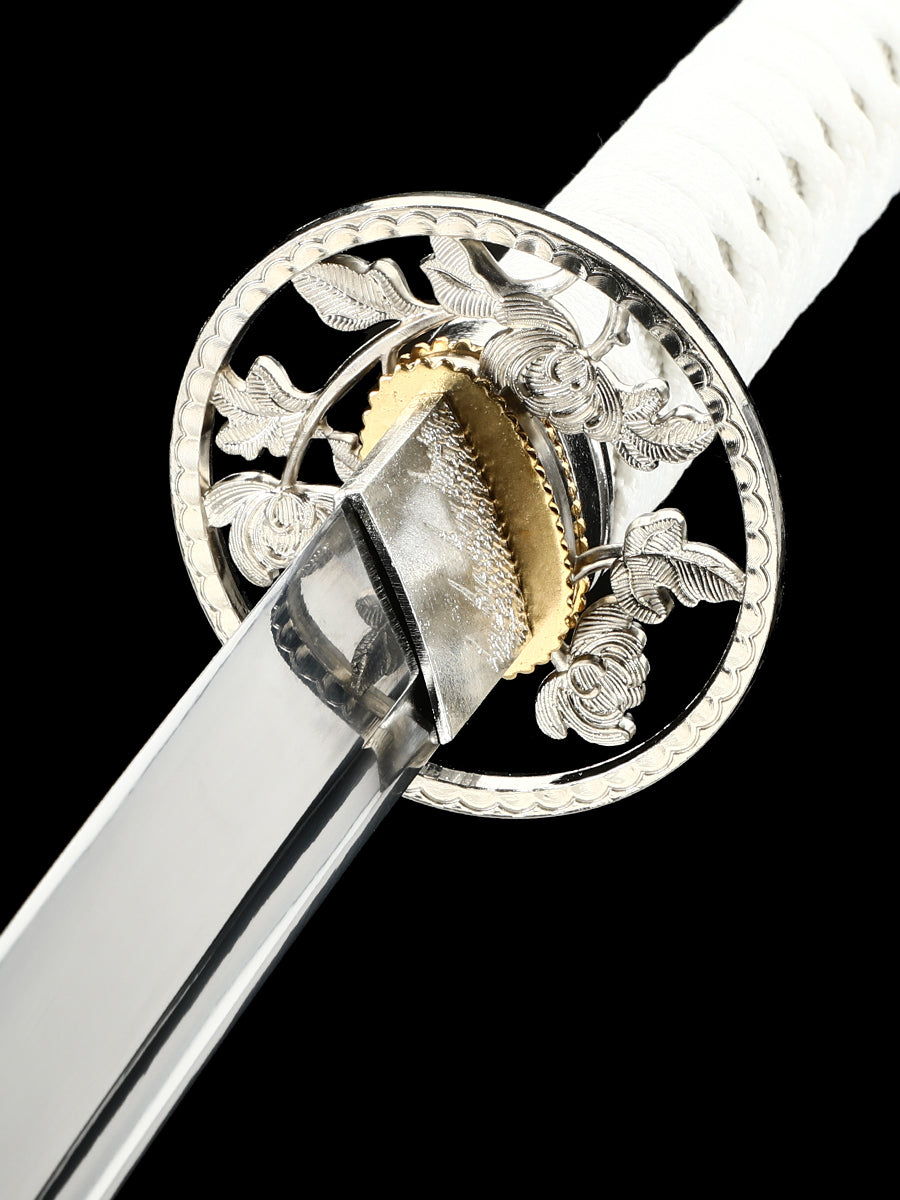(32)Pink scabbard, white scabbard rope, manganese steel, genuine handmade samurai knife
