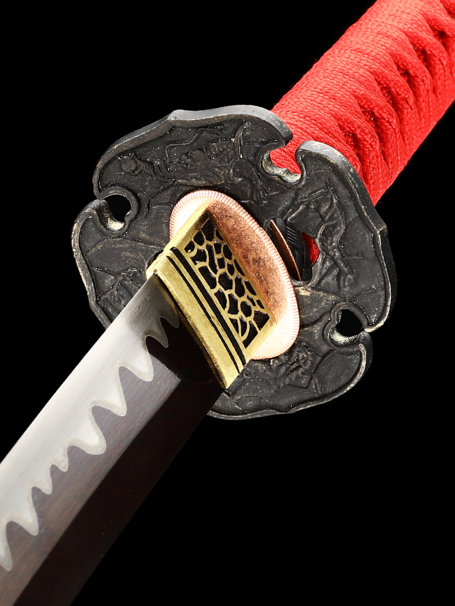 Japanese samurai sword, Damascus steel, hand forged blade, baked red, pushed and ground, wavy pattern, high-end collection(80)