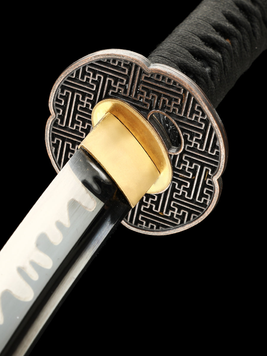 Japanese sword hand forged short samurai sword 1095 manganese steel baked black grinding wave pattern collection decoration