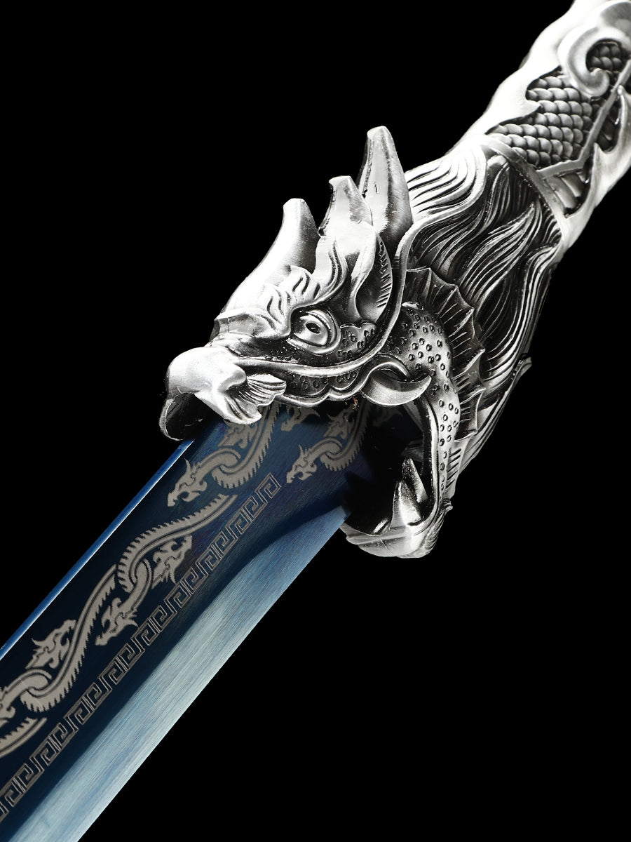 Dragon alloy handle, long knife, machete, 1095 steel, handmade, collectible, decorative knife