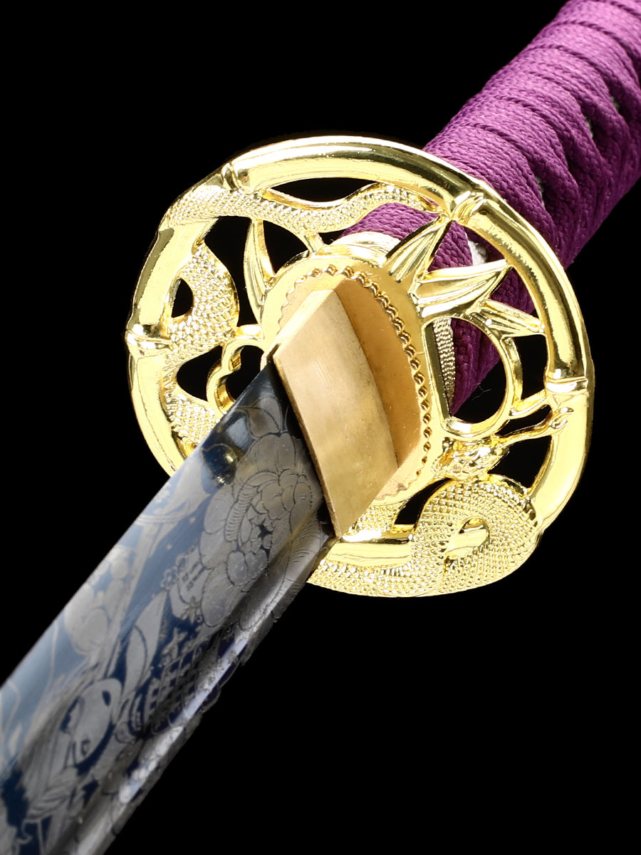 Handmade authentic Japanese Samurai Sword 1060 steel baked blue with purple sheath(28)