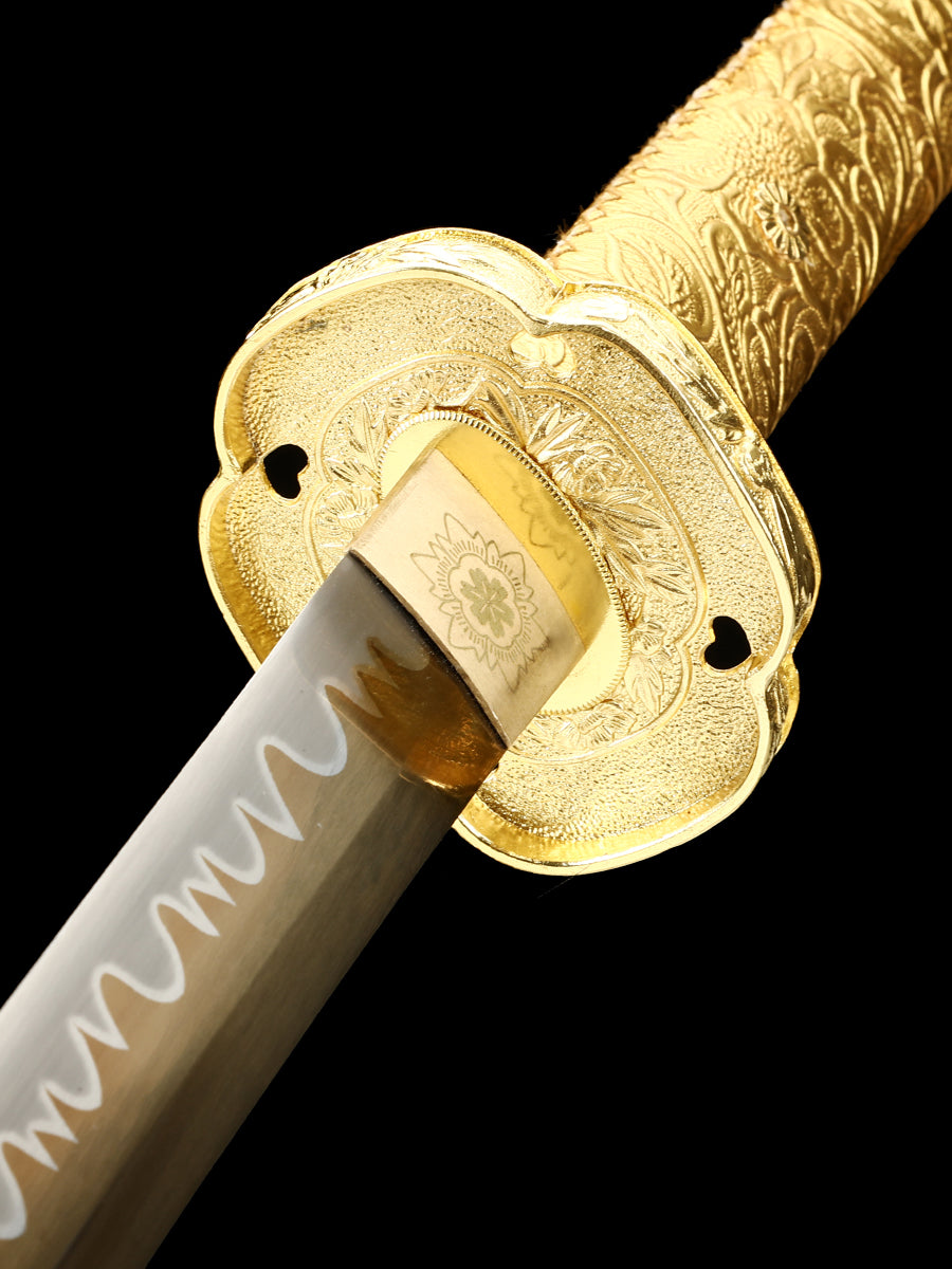 (200)Handmade Samurai Sword 1095 Steel Tailsword Yellow Handle and Yellow Sheath