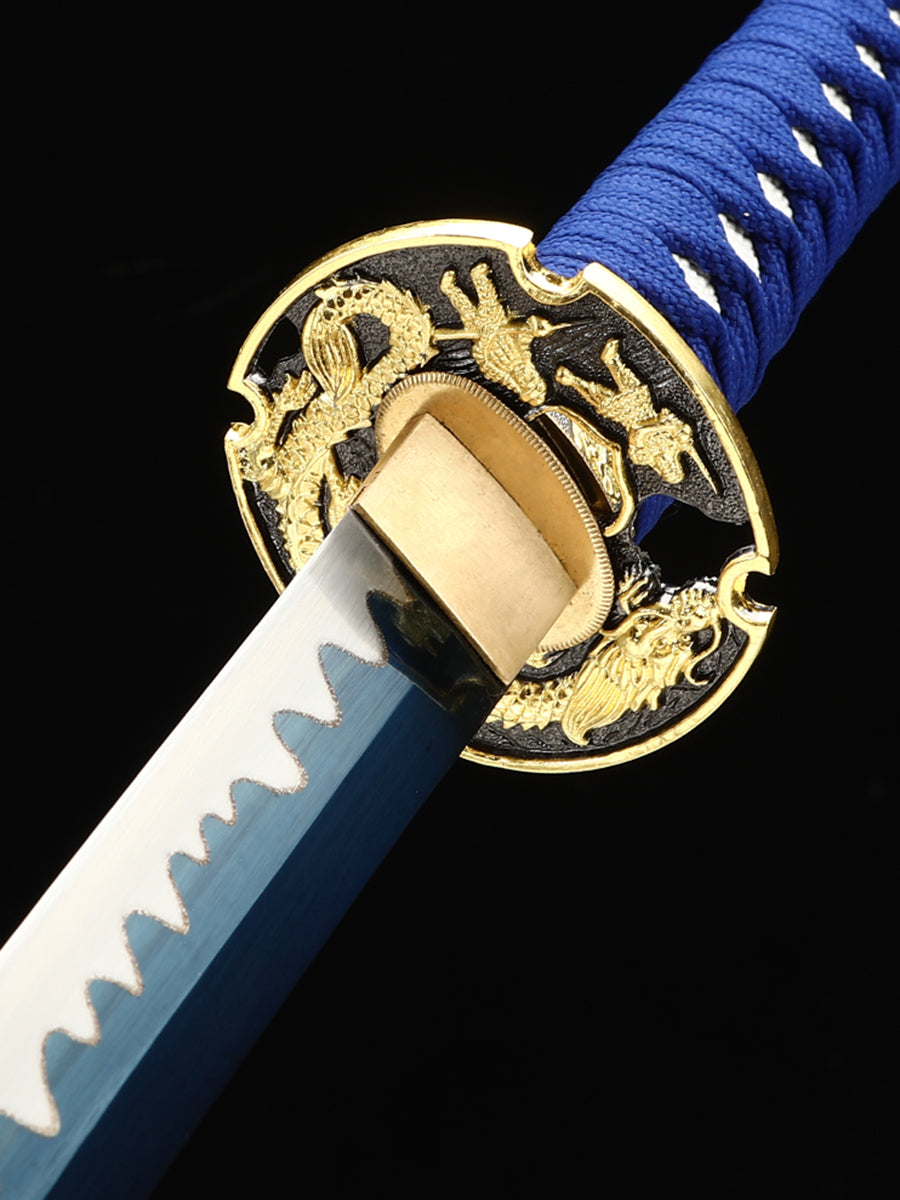 Handmade Japanese Katana Sword High Manganese Steel With Blue Blade And Scabbard