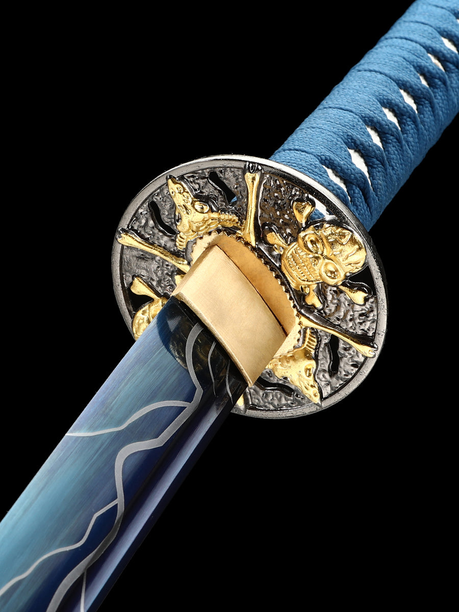 (63)Handmade authentic Japanese Samurai Sword 1060 steel grilled blue with blue sheath dreamlike style