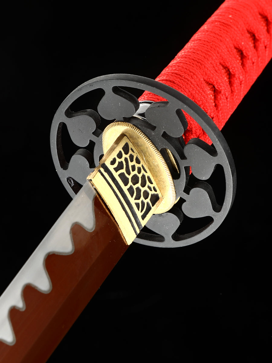 Handmade Samurai Sword Japanese 1095 Steel Red Blade True Sword Full Tang Sharp Red Sheath