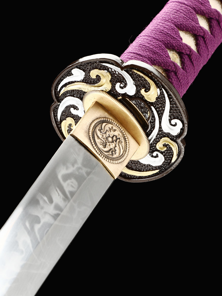 Japanese samurai sword hand forged T10 steel made purple scabbard decoration collection