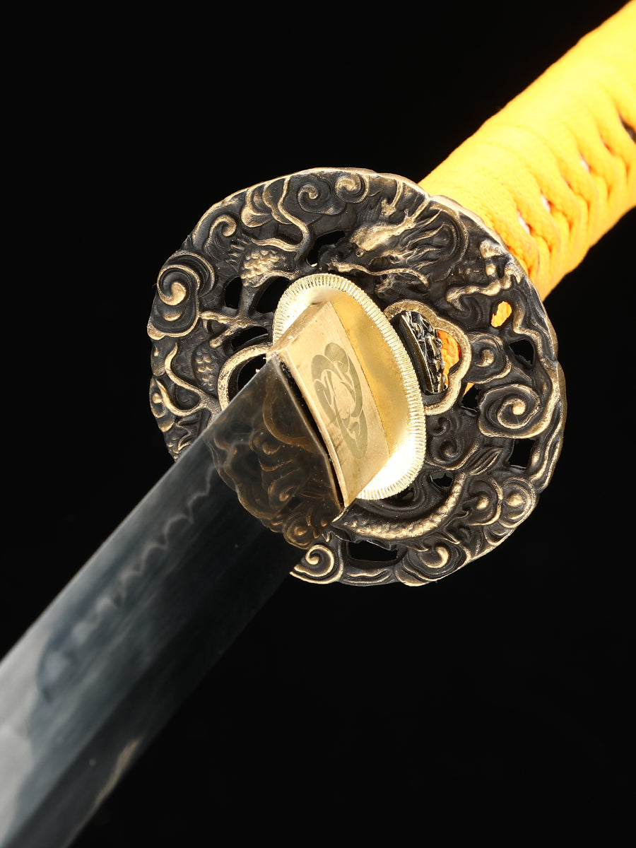 (14)Handmade authentic Japanese Samurai Sword 1060 steel baked blue with green Saya