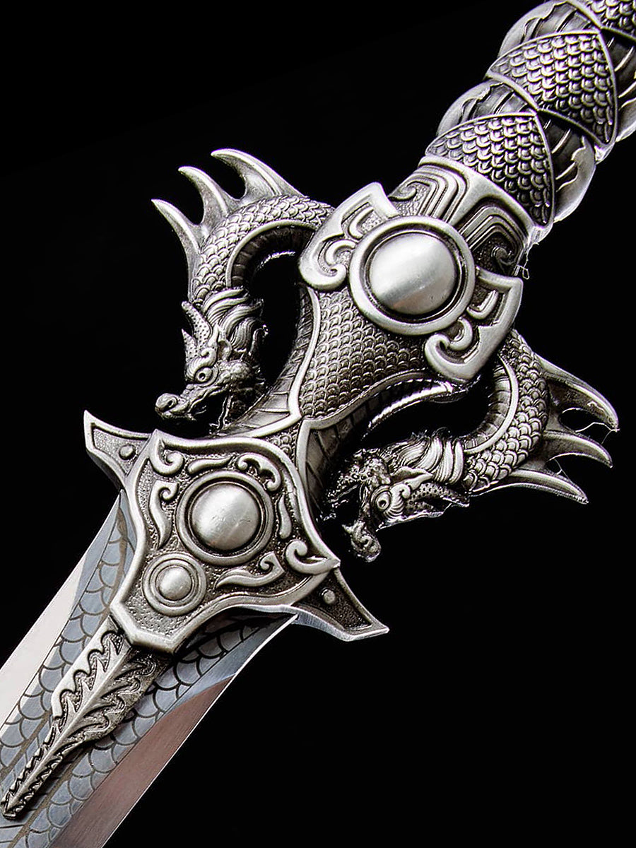 Made in China, Double Dragon Sword - Scale Feather Wusha 1060 Steel Forged Exquisite Sheath