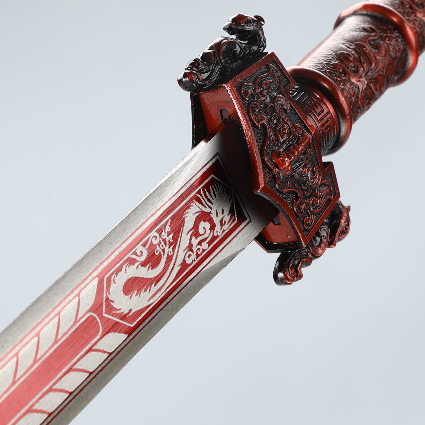Hand forged Han Dynasty sword made of 1095 steel with a red sheath for collection and gift giving