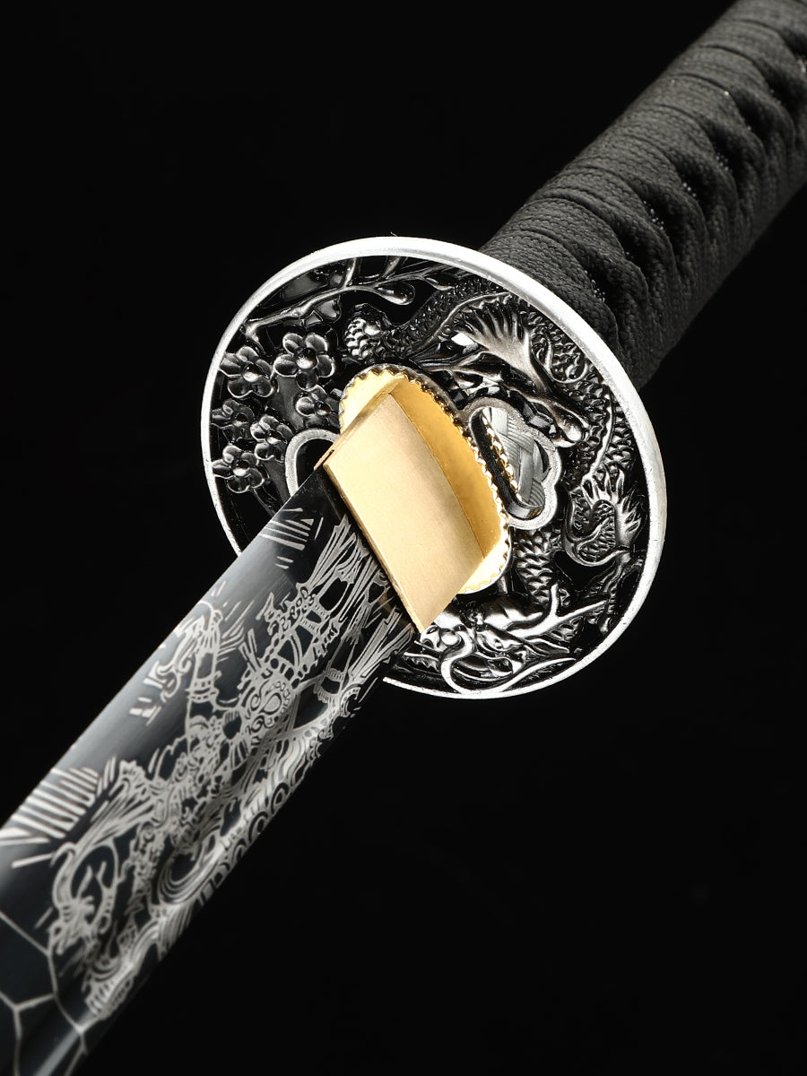 (31)Handmade authentic Japanese Samurai sword 1060 steel baked black
