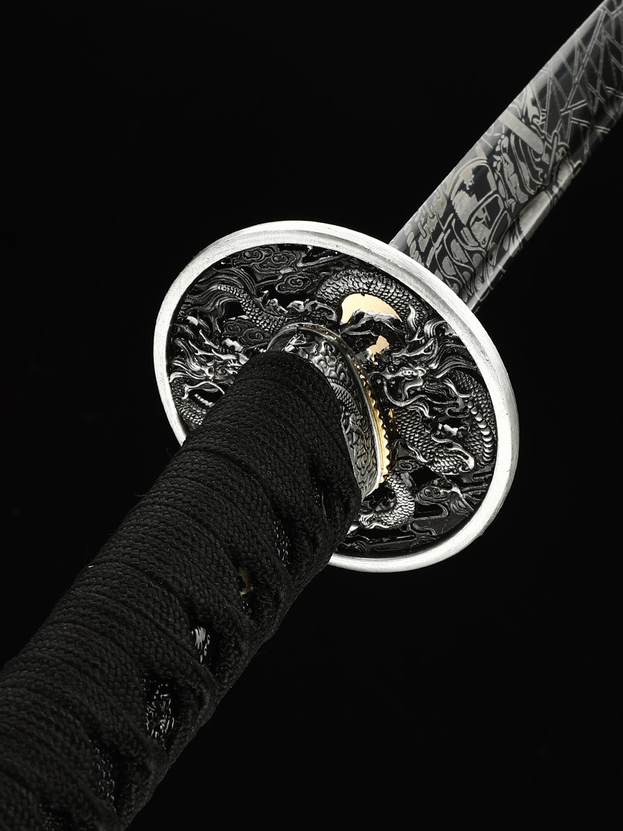 (36)Handmade authentic Japanese Samurai sword 1060 steel baked black