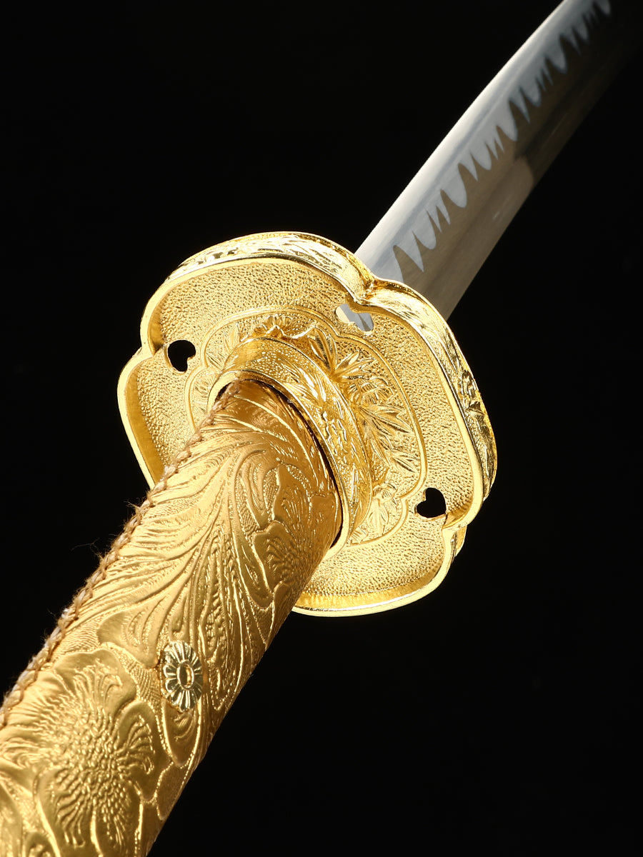 (200)Handmade Samurai Sword 1095 Steel Tailsword Yellow Handle and Yellow Sheath