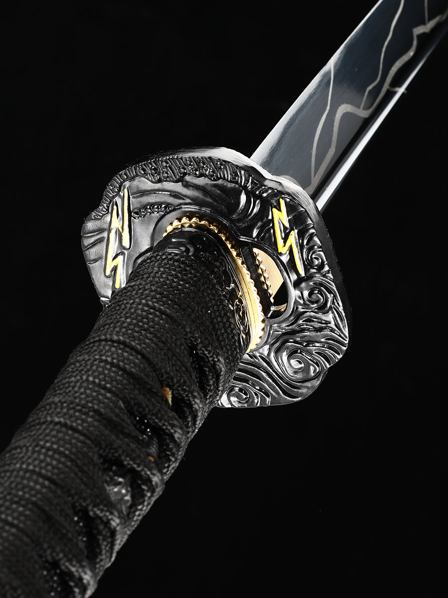 (83) Handcrafted authentic Japanese Samurai Sword 1060 steel roast black blue black sheath cool style