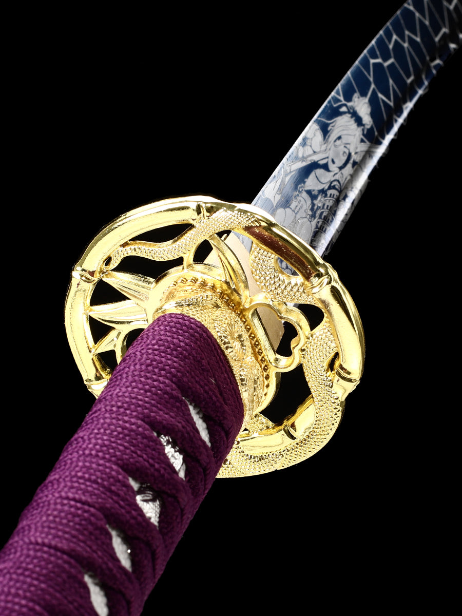 Handmade authentic Japanese Samurai Sword 1060 steel baked blue with purple sheath(28)