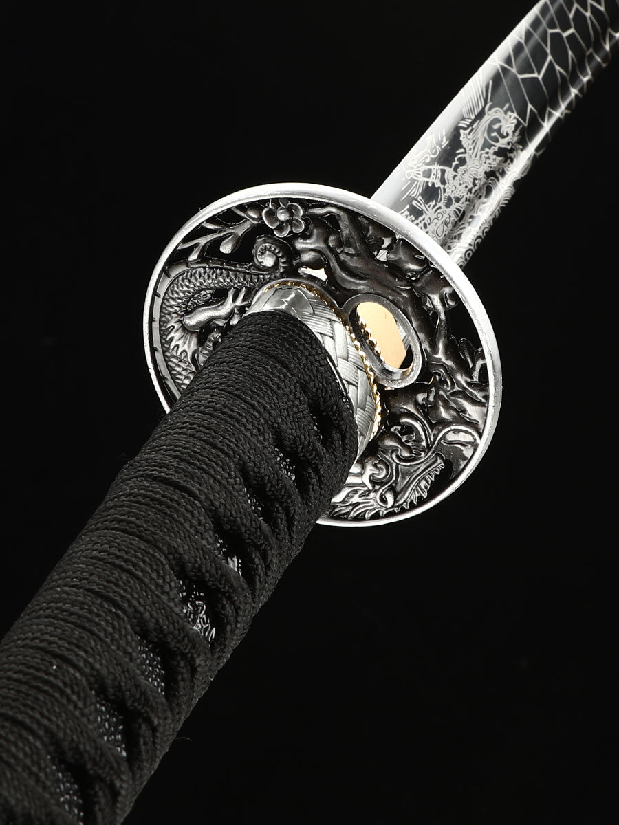 (31)Handmade authentic Japanese Samurai sword 1060 steel baked black