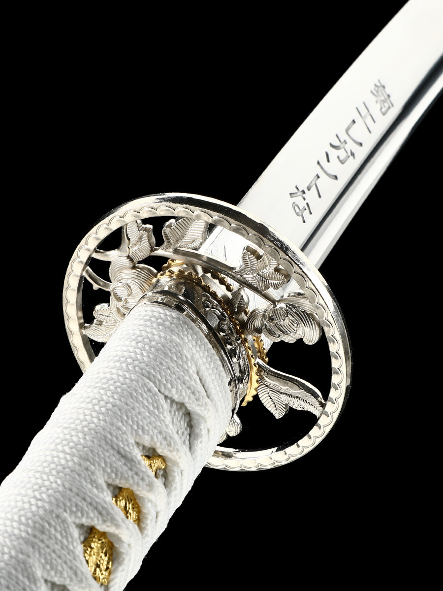 (32)Pink scabbard, white scabbard rope, manganese steel, genuine handmade samurai knife