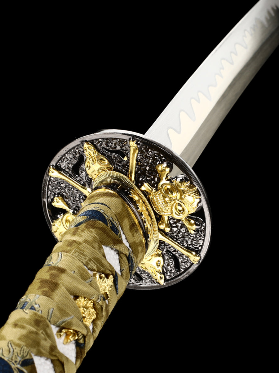 (65)Handmade authentic Japanese samurai sword, all Tang 1095 steel blade, roasted gold, men's exquisite gift series