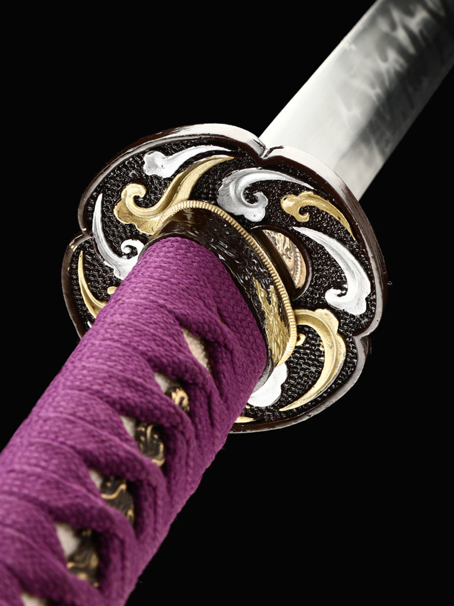 Japanese samurai sword hand forged T10 steel made purple scabbard decoration collection
